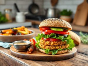 Hambúrguer Vegano de Grão-de-Bico com Farinha de Grão-de-Bico