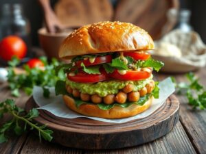 Hambúrguer Funcional de Grão-de-Bico com Abacate