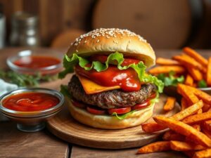 Hambúrguer com ketchup de goiabada