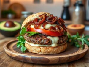 Hambúrguer Vegano com Cebola Caramelizada