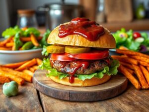 Hambúrguer com Molho Barbecue Vegano Delicioso