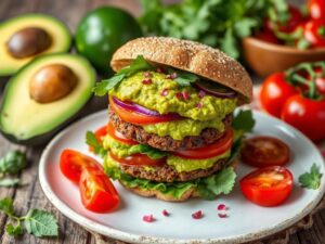 Hambúrguer com Guacamole Vegano Delicioso
