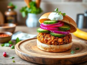 Hambúrguer Vegano Estilo Indiano com Especiarias Aromáticas