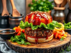 Hambúrguer Vegano Estilo Japonês com Molho Teriyaki