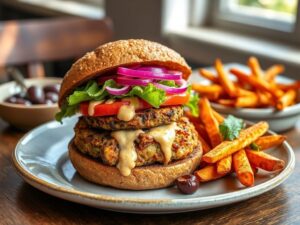 Hambúrguer Vegano Estilo Mediterrâneo