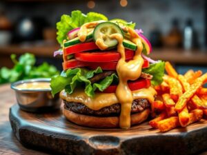 Hambúrguer Vegano Tailandês com Molho de Amendoim