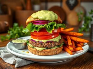 Hambúrguer de Grão Germinado com Molho de Abacate